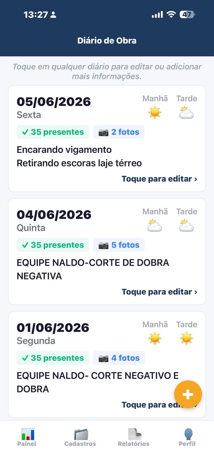 Diário de obra no ALVA OBRAS
